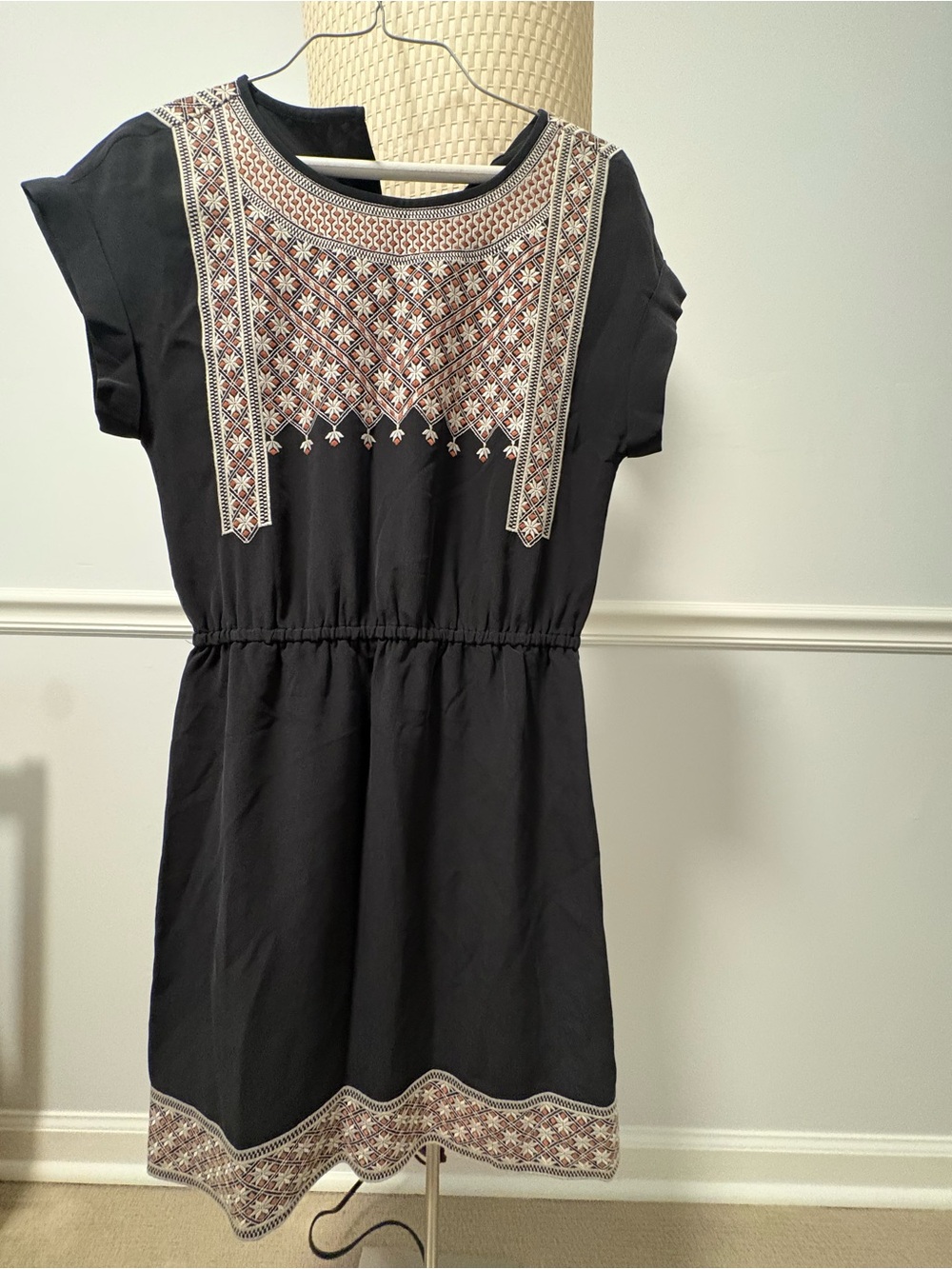Madewell Black Mini Dress with Embroidered Yoke and Hem